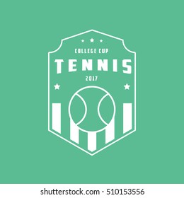 Tennis Emblem Line Icon On Green Background