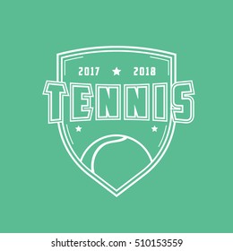 Tennis Emblem Line Icon On Green Background