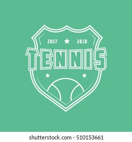 Tennis Emblem Line Icon On Green Background