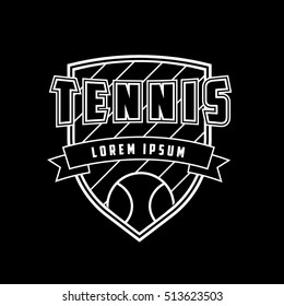 Tennis Emblem Line Icon On Black Background