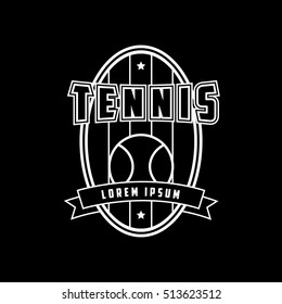 Tennis Emblem Line Icon On Black Background