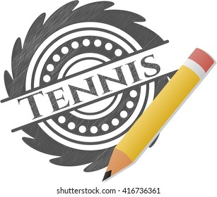 Tennis emblem with pencil effect