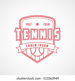 Tennis Emblem Red Line Icon On White Background