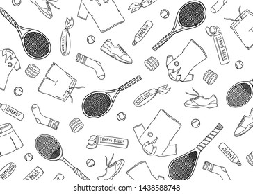 Tennis equipment doodle background. Vector illustration background. For print, textile, web, home decor, fashion, surface, graphic design