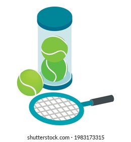 Tennis equipment icon. Isometric illustration of tennis equipment vector icon for web