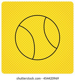 Tennis equipment icon. Sport ball sign. Team game symbol. Linear icon on orange background. Vector