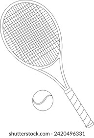 Tennis equipment set black and white vector line art illustration for coloring page