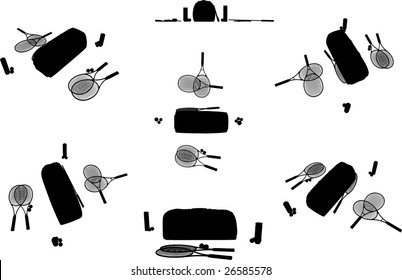 Tennis Equipment Silhouettes Vector