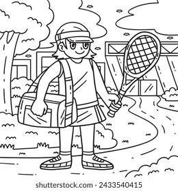 Tennis Female Player with Bag and Racket Coloring 