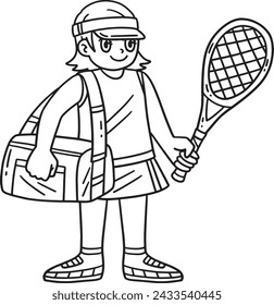 Tennis Female Player with Bag and Racket Isolated
