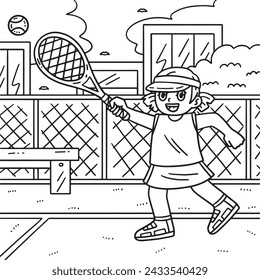 Tennis Female Player Chasing a Ball Coloring Page 