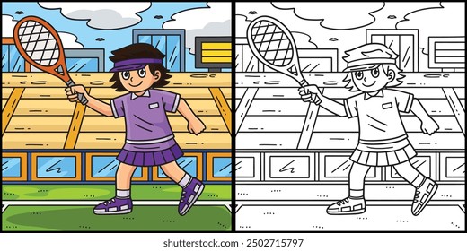 Tennis Female Player with a Racket Illustration
