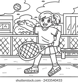 Tennis Female Player Tossing Ball in Air Coloring