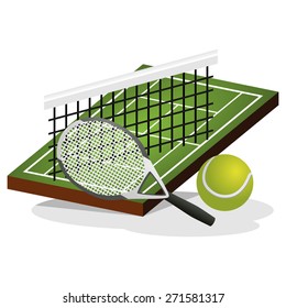 Tennis Field and Ball Vector Illustration