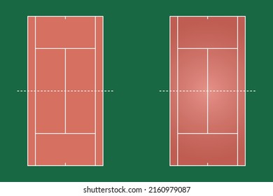 Diseño plano del campo de tenis, ilustración gráfica del campo de tenis de césped, vector de pista de tenis y disposición.