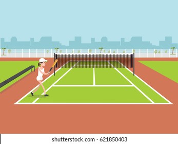 Tennis field flat illustration
