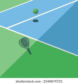 tennis field with tennis racket ball
