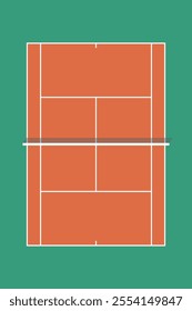 Tennis field simple vector art. Tennis court background. Red tennis court and green grass from top view