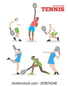 Tennis figure peoples with tennis racket set. Vector illustration