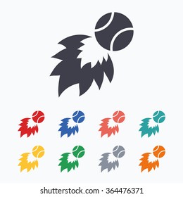 Tennis fireball sign icon. Fast sport symbol. Colored flat icons on white background.