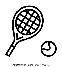 Tennis flat line icon. Tennis racket and ball ,equipments for game sport. Outline sign for mobile concept and web design, store.