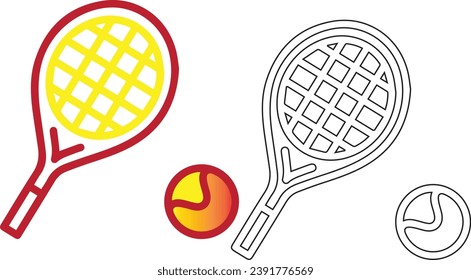 Tennis flat line icon. Tennis racket and ball ,equipment for game sport. Outline sign for mobile concept and web design, store.