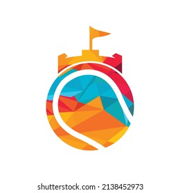Diseño del logo vectorial del fuerte de tenis. Diseño de iconos de tenis en el castillo.	