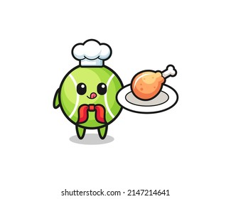 tennis fried chicken chef cartoon character , cute design