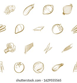Tennis, Fruits and Health food set. Background for printing, design, web. Usable as icons. Seamless. Binary color.
