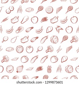 Tennis, Fruits and Vegetables set. Background for printing, design, web. Usable as icons. Seamless. Binary color.