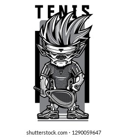 Tennis Game Black and White Illustration