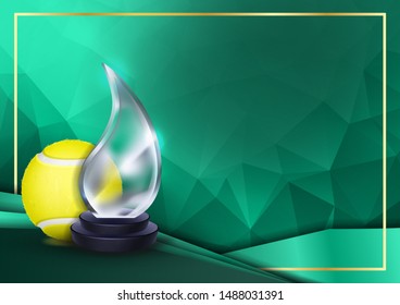 Tennis Game Certificate Diploma With Glass Trophy Vector. Sport Graduate Champion. Best Prize. Winner Trophy. A4 Horizontal. Illustration