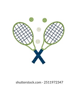 Emblema del juego de tenis. Vector raquetas de tenis y pelotas aisladas sobre fondo blanco.