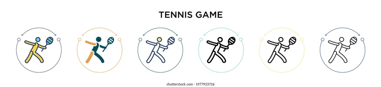 Tennis game icon in filled, thin line, outline and stroke style. Vector illustration of two colored and black tennis game vector icons designs can be used for mobile, ui, web