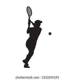 Tennis game. Tennis player silhouettes. One man playing tennis isolated on white background