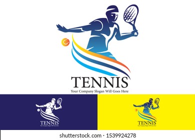 tennis game playing vector logo