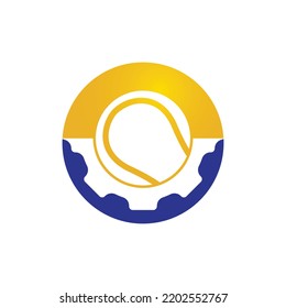 Plantilla de diseño del logotipo vectorial de Tennis Gear. Plantilla única de diseño de tenis y logotipo industrial.	