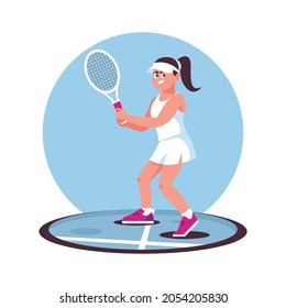 Tennis girl in action. Smashing ball