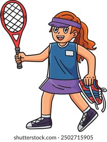 Tennis Girl Carrying Shoes and a Racket Clipart