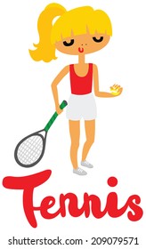 Tennis Girl Holding a Ball and Racket with title typography