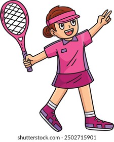 Tennis Girl Holding a Racket Cartoon Clipart 