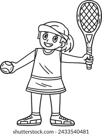 Tennis Girl with Tennis Racket and Ball Isolated