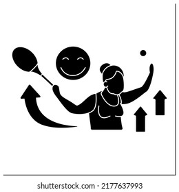 Tennis Glyph Icon. Positive Emotions After Sport Session. Physical Activity. Senior Exercise Concept. Filled Flat Sign. Isolated Silhouette Vector Illustration