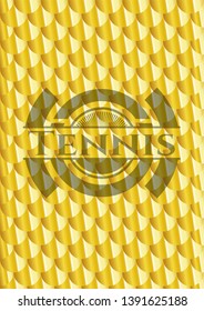 Tennis gold shiny badge. Scales pattern. Vector Illustration. Detailed.