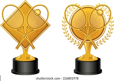 Tennis golden trophy set vector illustration