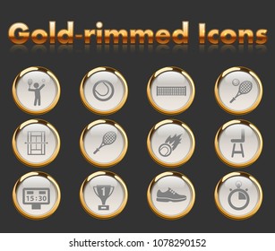 tennis gold-rimmed vector icons with black background