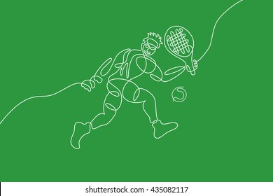 Tennis graphic using single line to design and form the shape of tennis player.