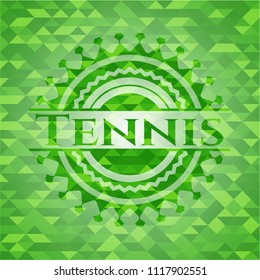 Tennis green emblem. Mosaic background