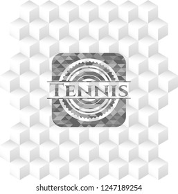 Tennis grey badge with geometric cube white background