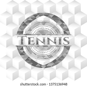 Tennis grey badge with geometric cube white background